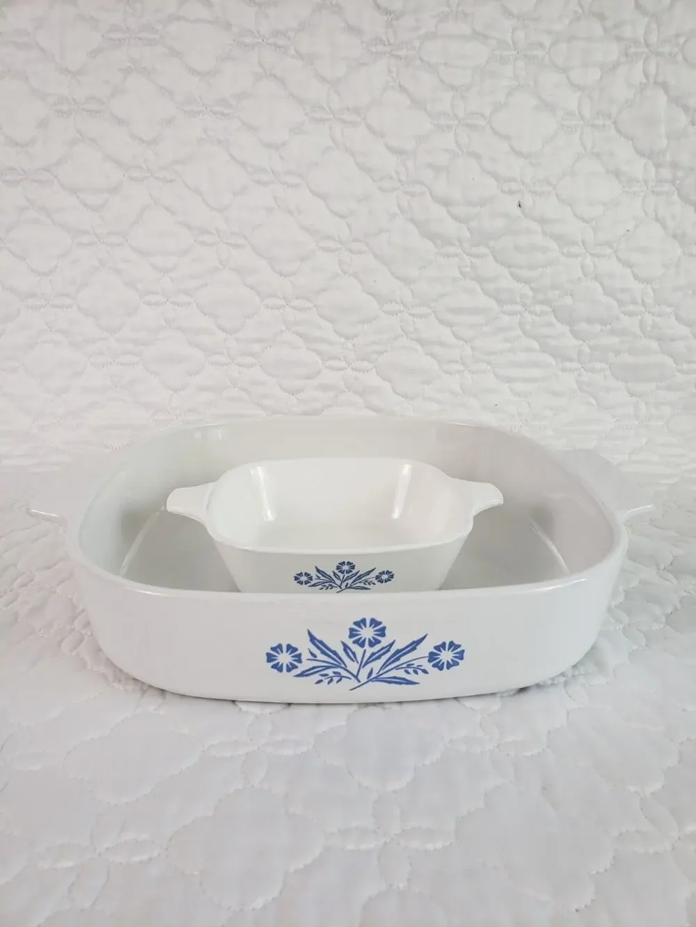 Vintage Corning Ware Blue Cornflower A-10-B Casserole Dish & P-41 Petite Pan Lot